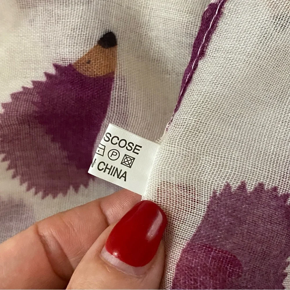 WOMENS NEW SCARF WRAP PASHMINA WHITE PURPLE BLUE HEDGEHOG PRINT LARGE RECTANGLE